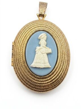 Vintage Victorian Vibe Blue Cameo Photo Locket Pendant